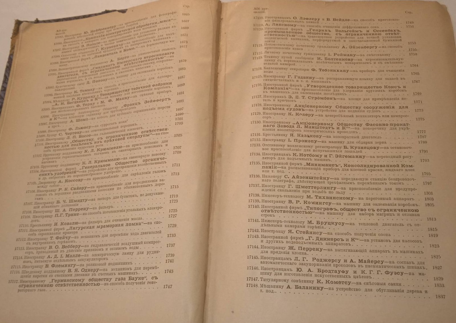 Свод привилегий выданных в России. 1910 г. Выпуск IV. Привилегии № 17062-17223.