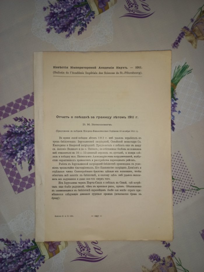 Бенешевич В.Н. Отчет о поездке за границу летом 1911 г.
