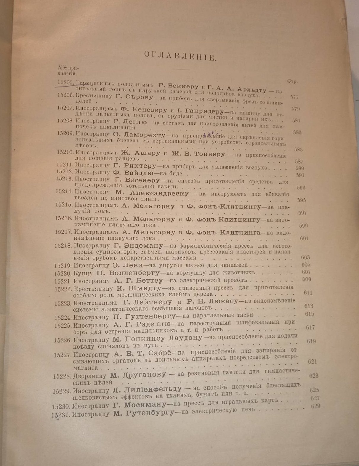 Свод привилегий выданных в России. 1909 г. Выпуск III. Привилегии № 15205-15311