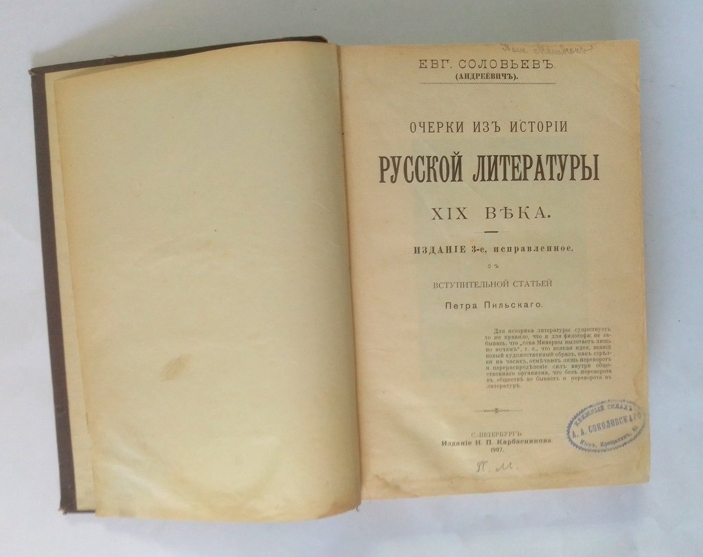 Соловьев, Евг. (Андреевич) Очерки из истории русской литературы XIX века.