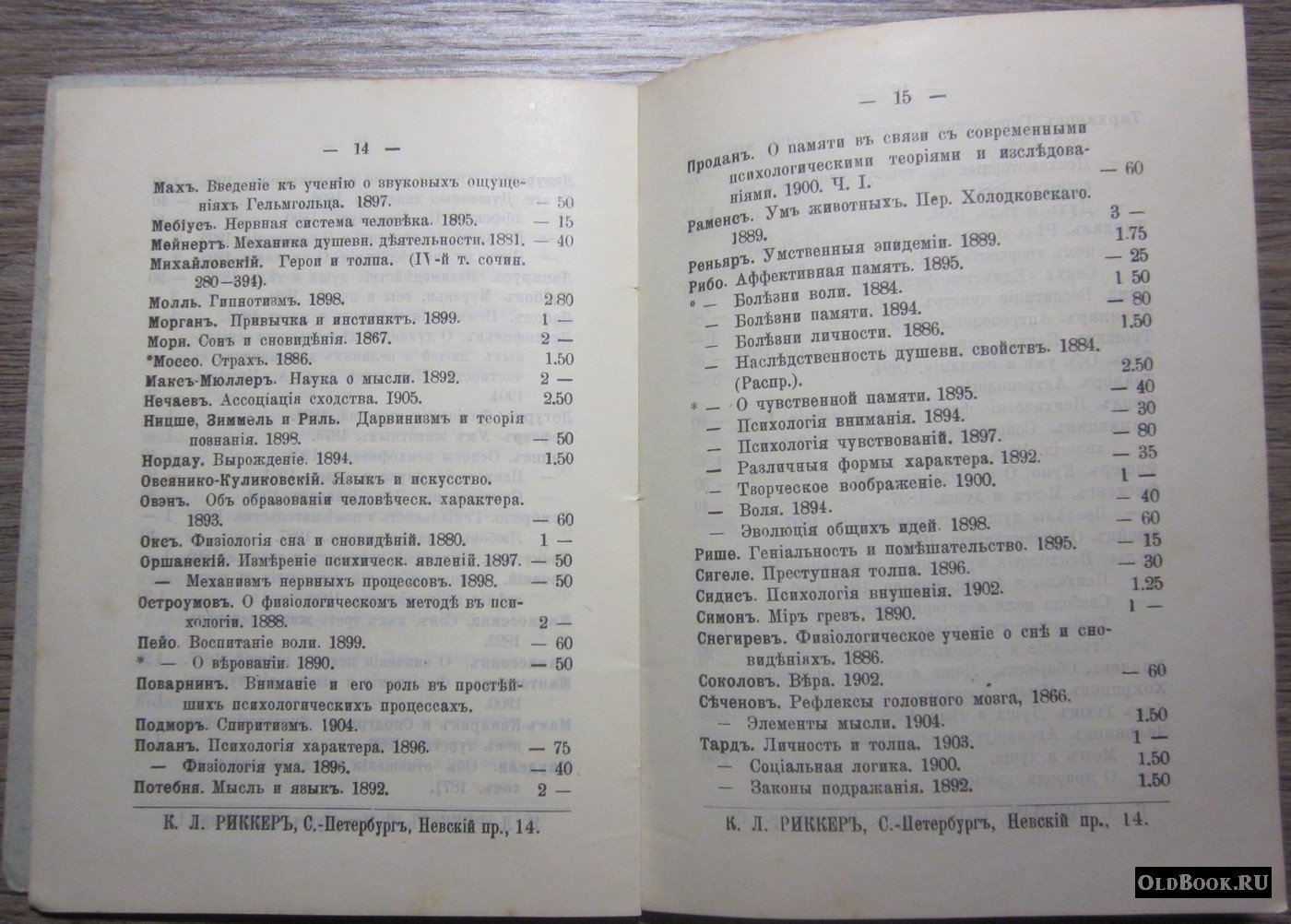 Каталог книг по психологии, педагогике, гигиене, анатомии и физиологии.