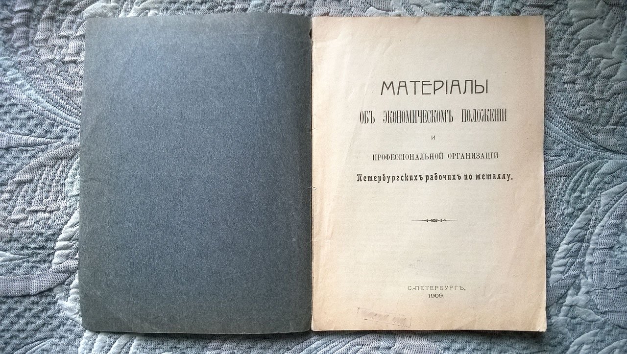Материалы об экономическом положении и профессиональной организации Петербургских рабочих по металлу.
