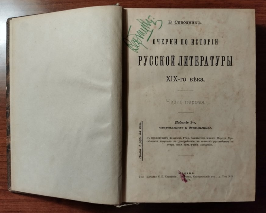 Саводник В. Очерки по истории русской литературы XIX века.