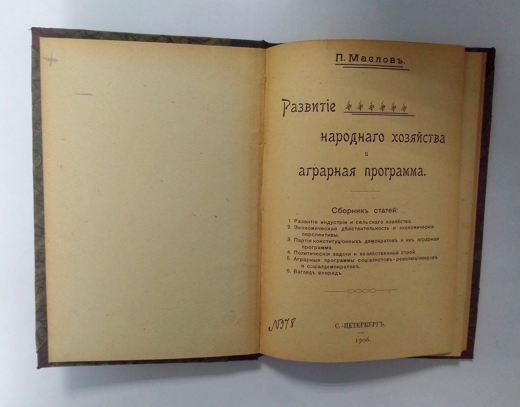 Маслов П. Развитие народного хозяйства и аграрная программа.