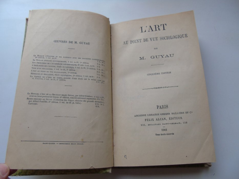 Guyau M./ Гюйо L`art au point de vue sociologique./ Искусство с социологической точки зрения.