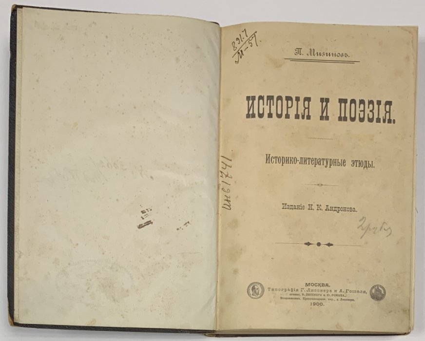 Мизинов П.И. История и поэзия. Историко-литературные этюды.