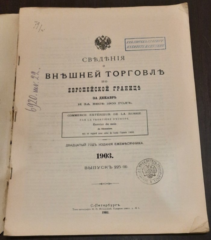 Внешняя торговля по Европейской границе.За Декабрь и за весь 1903 год. 225(11).