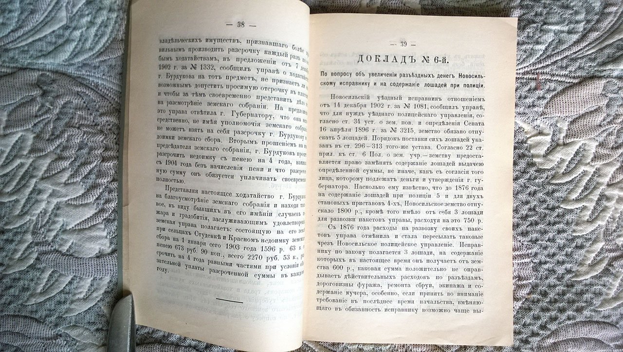 Журналы Новосильского уездного земского собрания XXXIX очередной сессии 1903 года и чрезвычайного собрания 12 февраля 1904 г. с докладами управы.