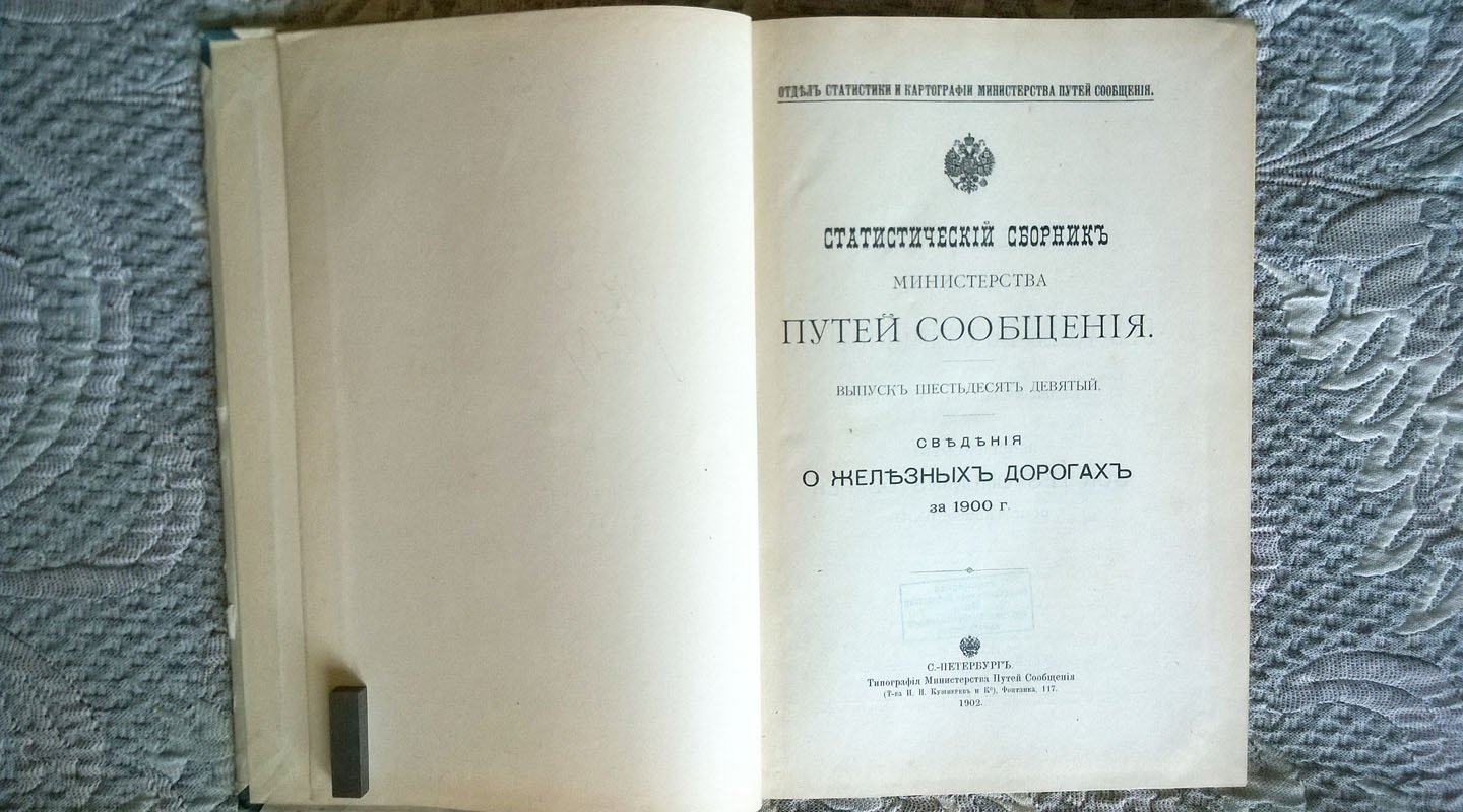Статистический сборник Министерства путей сообщения: Сведения о железных дорогах за 1900 г.