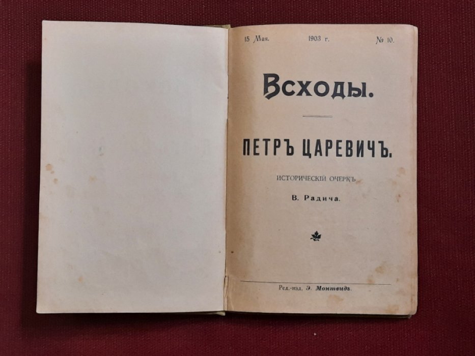 Радич В. Петр Царевич. Исторический очерк. ВСХОДЫ № 10 от 15 мая 1903 г