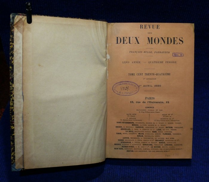 Revue des deux mondes. 1 avril, 15 avril 1896. (Обзор обоих миров).