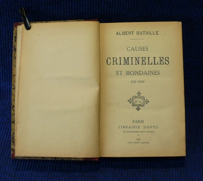 Bataille Albert. Causes criminelles et mondaines de 1896. (Криминальные и мирские причины 1896)
