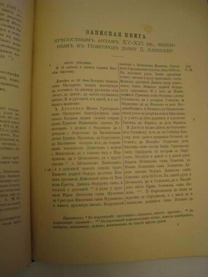 Записная книга крепостным актерам XV-XVI в.в., явленным в Новгороде дъяку Д. Алябьеву.