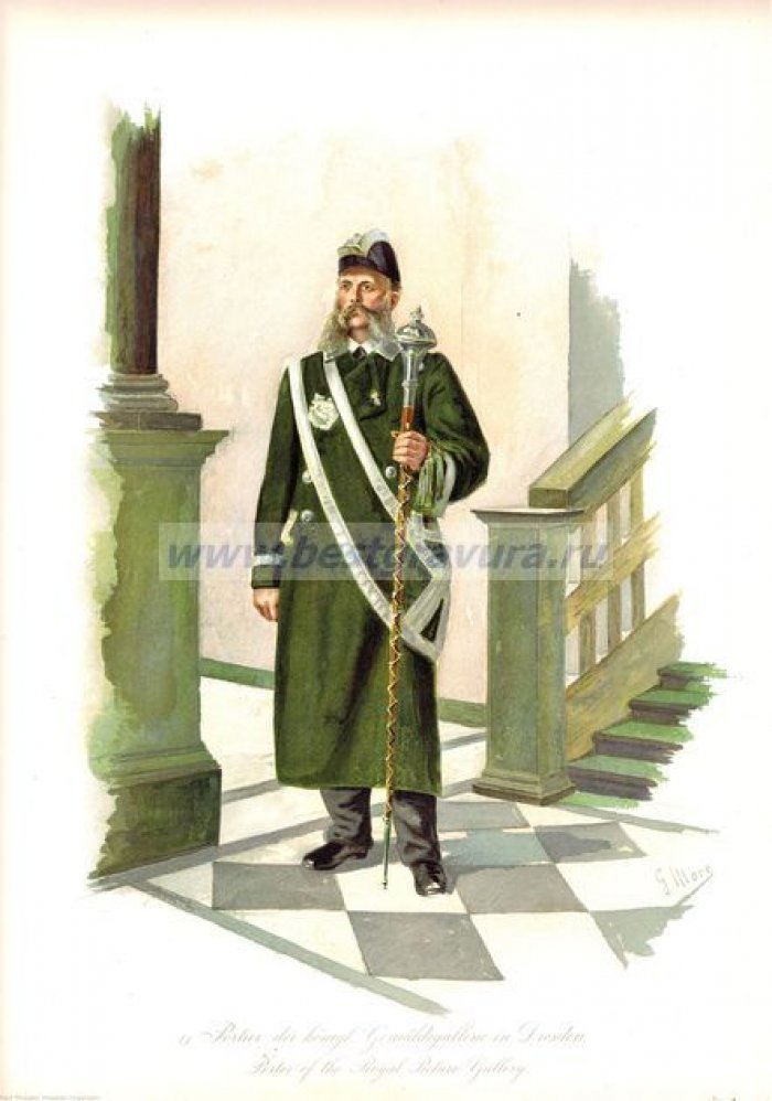 Морэ, Готтлоб (More, Gottlob). Большая хромолитография `Профессии. Портье Королевской художественной галереи`