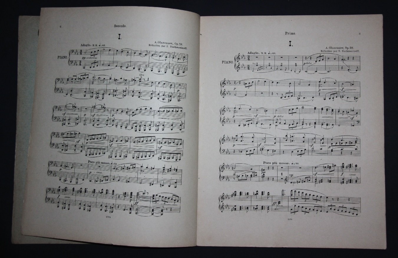 Глазунов, Александр. Шестая симфония (c-moll) для большого оркестра (Op. 58). Переложение для фортепиано в 4 руки /выполнено С. Рахманиновым/. Ноты.