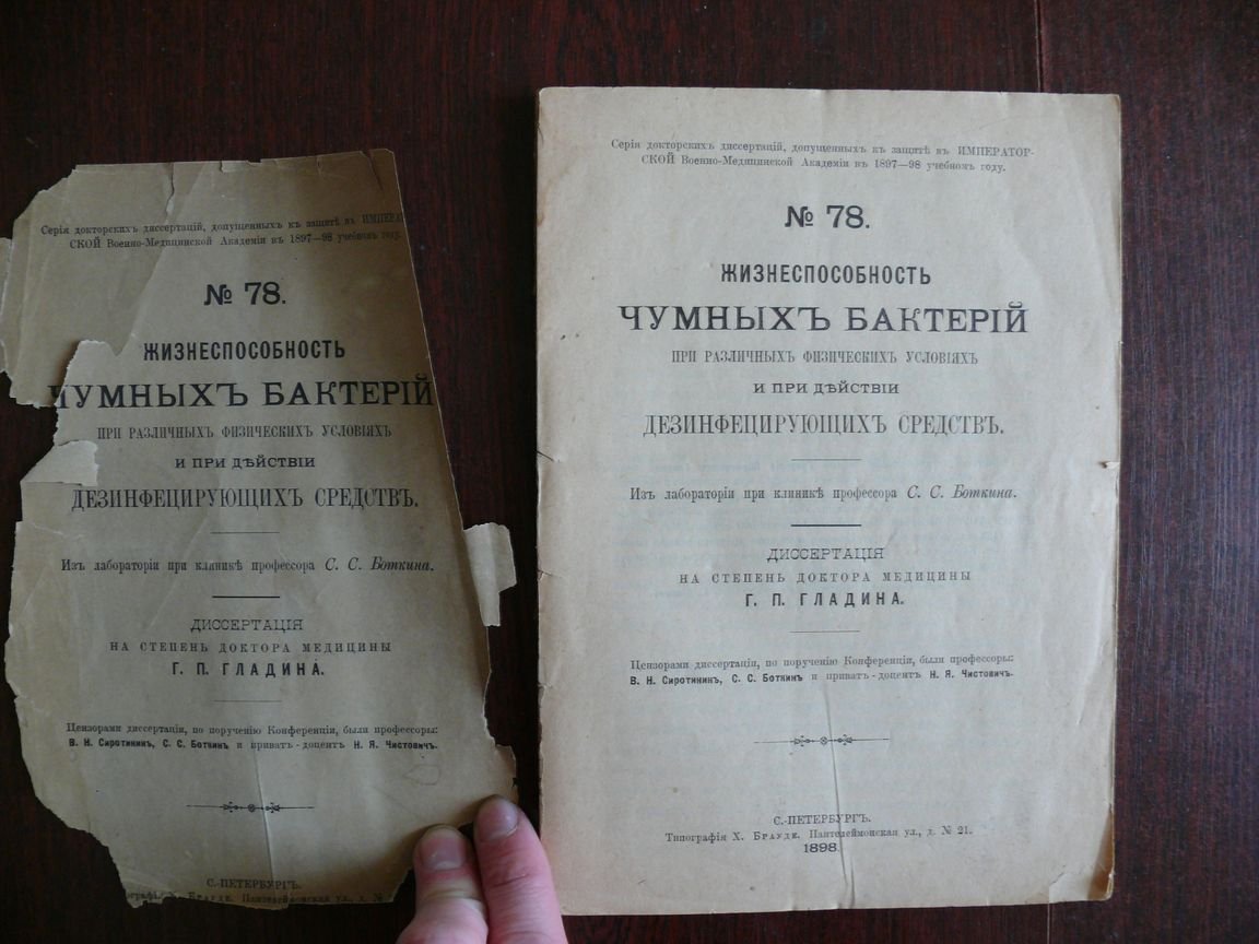 Гладин Г. П. Жизнеспособность чумных бактерий при различных физических условиях и при действии дезинфецирующих ( дезинфицирующих ) средств.