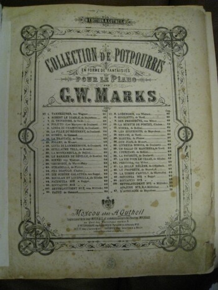 Marks G., F. Mendelssohn.,  Gustave Lange., Sidney Smith., Sienkiewiczowi Henrykowi.. Ноты.