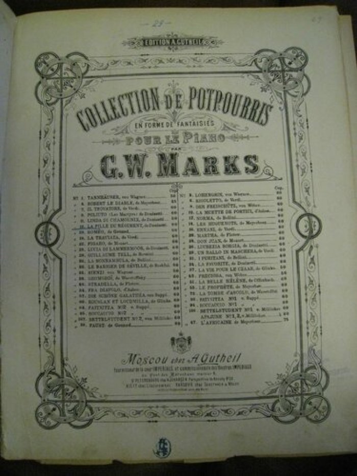 Marks G., F. Mendelssohn.,  Gustave Lange., Sidney Smith., Sienkiewiczowi Henrykowi.. Ноты.