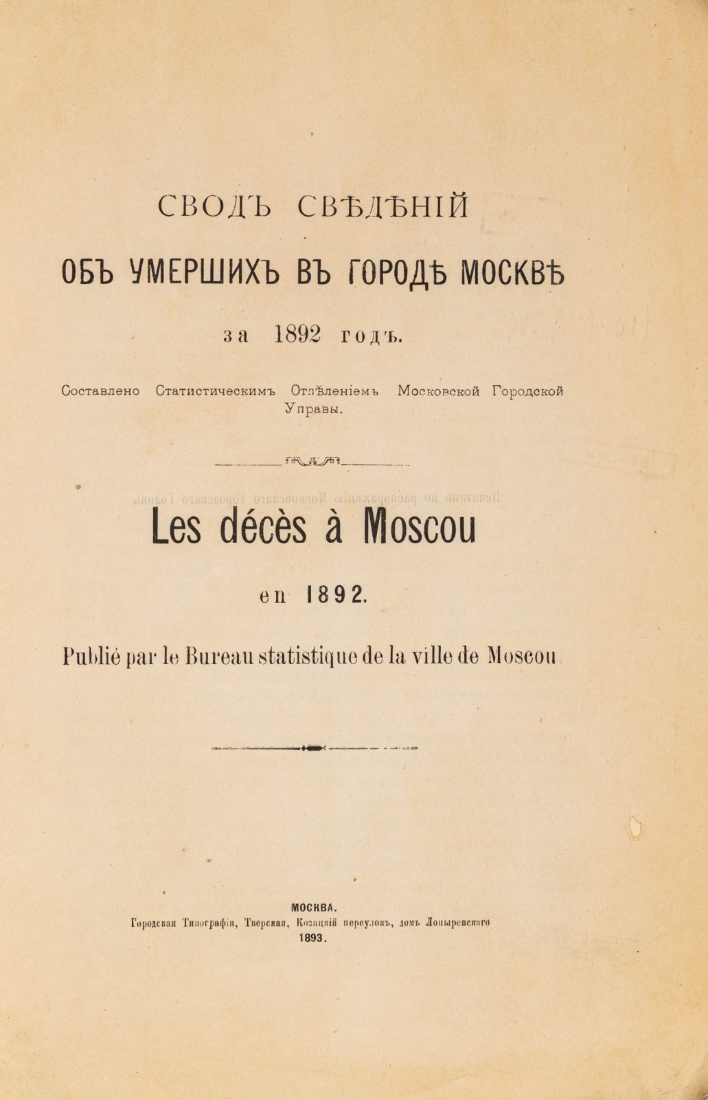 Свод сведений об умерших в городе Москве за 1892 год.