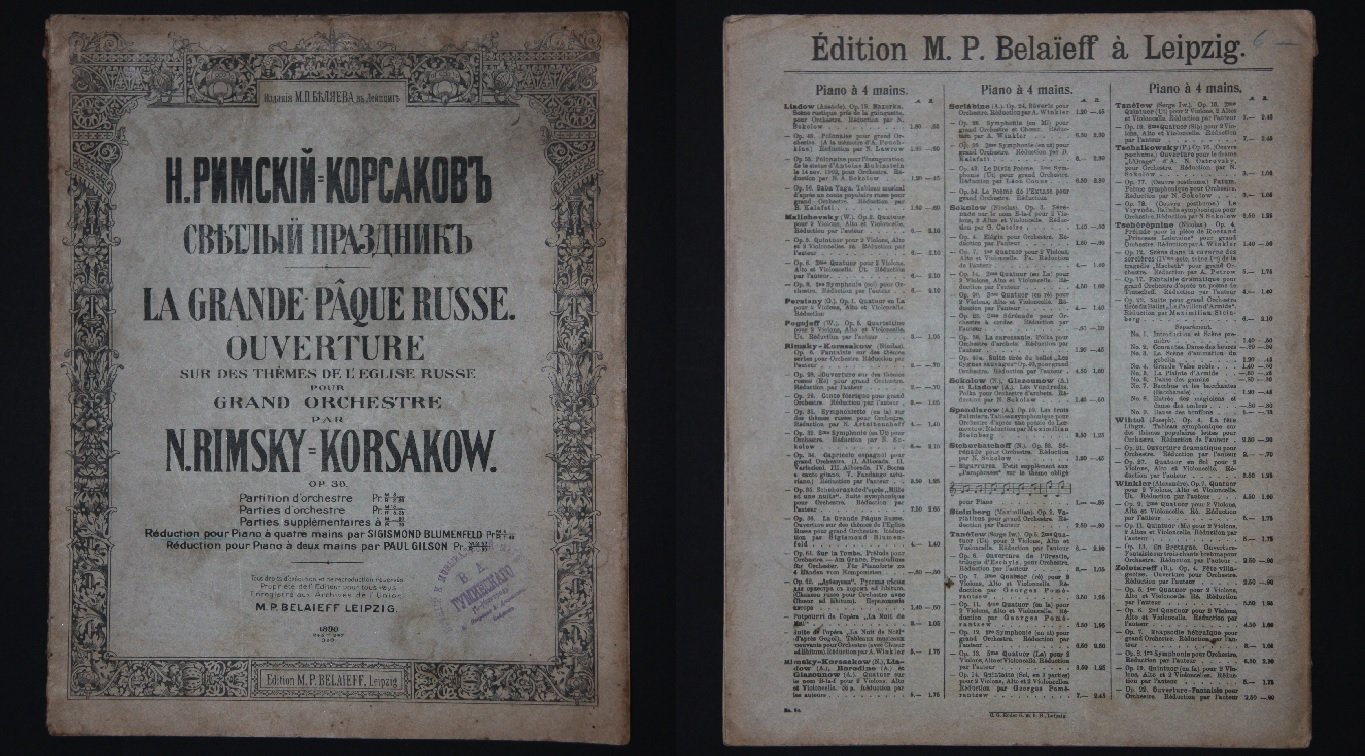 Римский-Корсаков Н.А. Светлый праздник. /Воскресная увертюра для большого оркестра на темы из Обихода/. (Ор. 36). Переложение для фортепиано в 4 руки Сигизмунда Блуменфельда. Ноты.