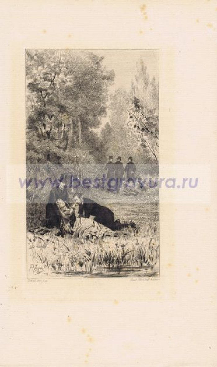 Авриль, Поль (Эдуард Анри)(Avril, Paul (Edouard-Henri)). Гравюра `Сцена в лесу`.