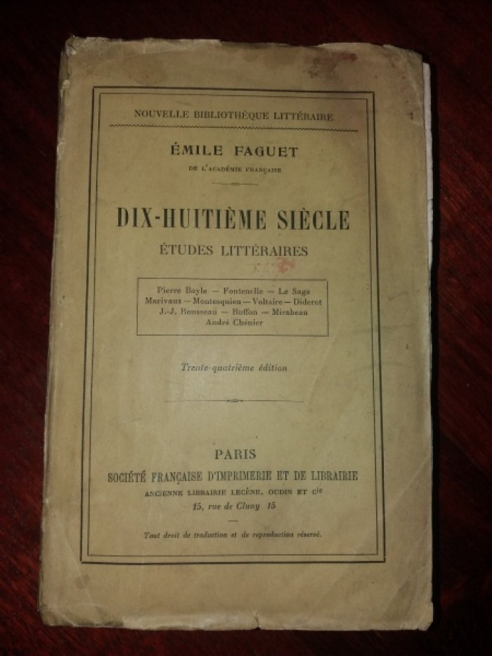FAGUET EMILE. DIX-HUITIEME SIECLE, ETUDES LITTERAIRES