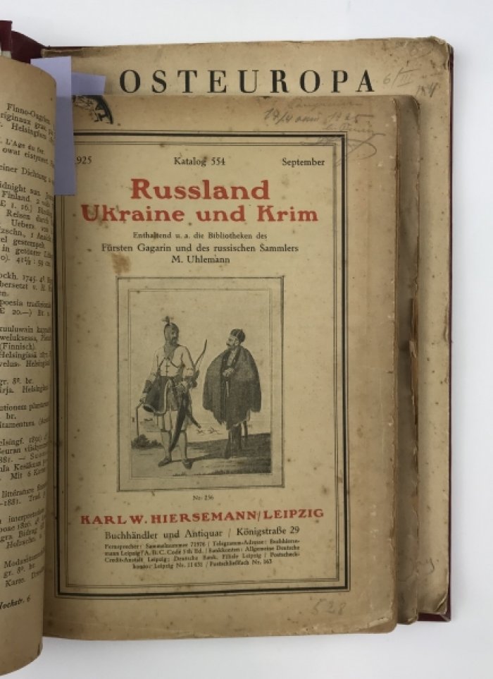 Конволют из 6 немецких антикварных книготорговых каталогов по русским и восточноевропейским изданиям (1920–1930-е)
