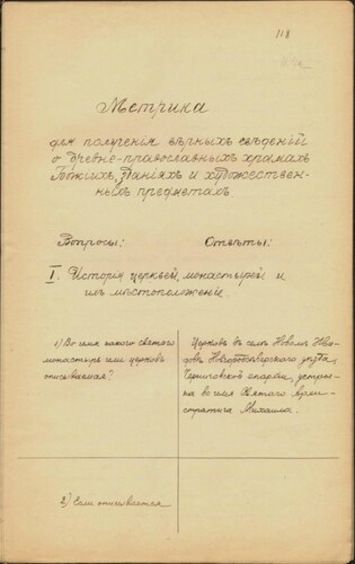Священник Михаил Полотебнов. Описание церкви Святого Архистратига Михаила в с. Новом Жадове Новгород Рукопись.