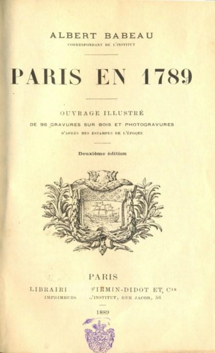 Babeau, A. Paris en 1789.
