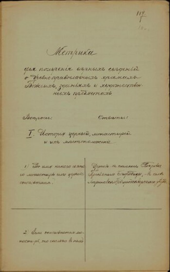 Священник Григорий Терлецкий. Описание церкви Покрова в с. Ларионовка Новгород-Северского у. Черниго Рукопись.