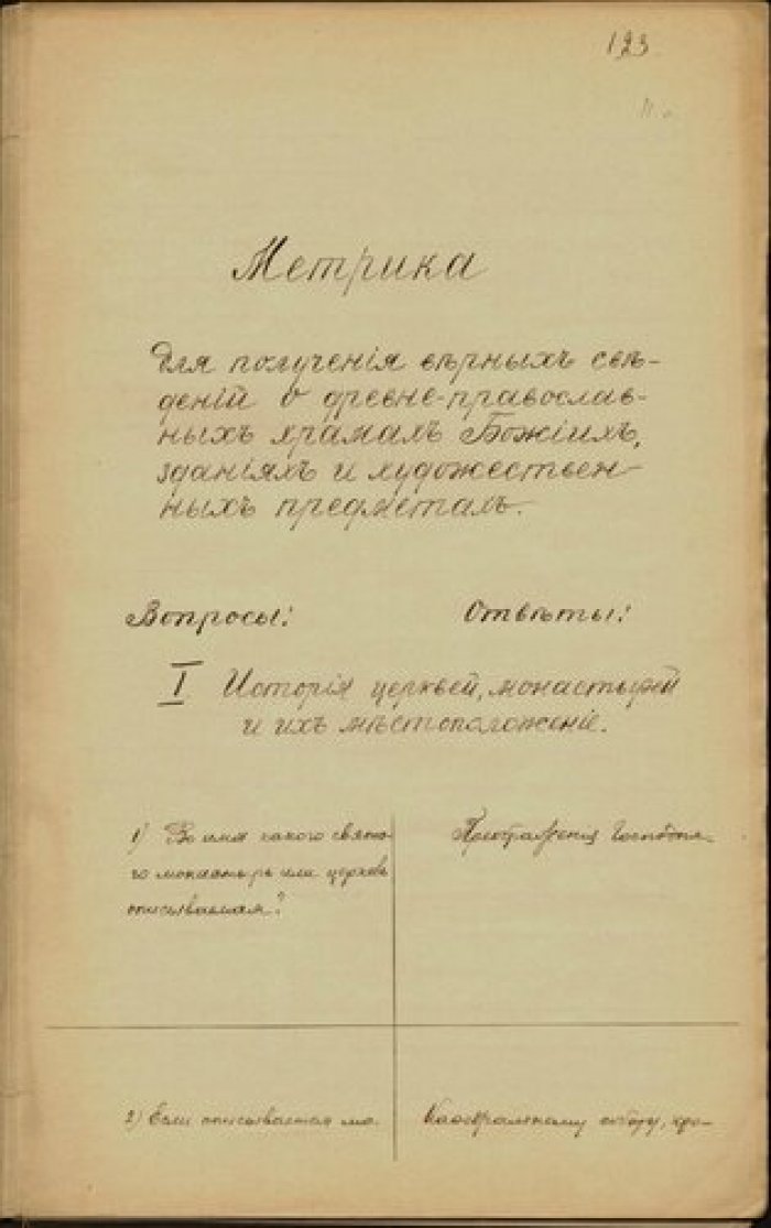 Описание церкви Преображения в г. Чернигове. Не закончено. Рукопись.