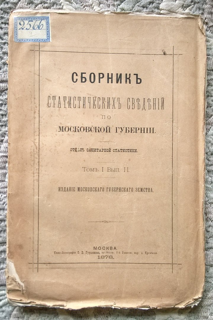 1. Е. А. Осипов. Очерк статистики народонаселения Московского уезда. 2. П. А. Песков. Очерк санитарного исследования деревни Челобитьевой Московского уезда (Сборник статистических сведений по Московской губернии).