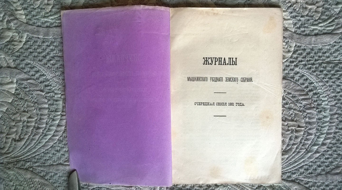 Журналы Мышкинского уездного земского собрания: I. Очередная сессия 1881 года. II. Чрезвычайная сессия в декабре 1881 года.