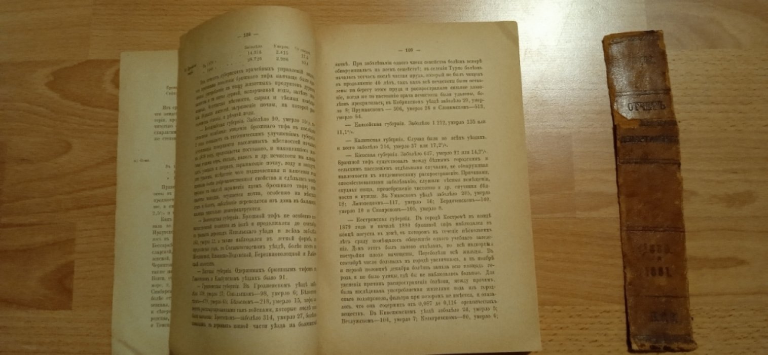 Отчет медицинского департамента за 1880 и 1881 годы в одном переплете.
