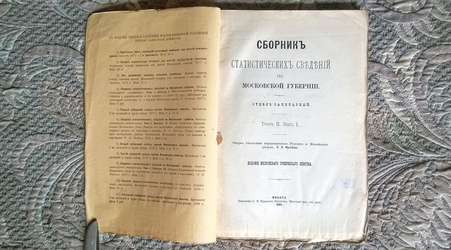 Очерк статистики народонаселения Рузского и Можайского уездов (Сборник статистических сведений по Московской губернии: Отдел санитарный. Том II. Вып. I).