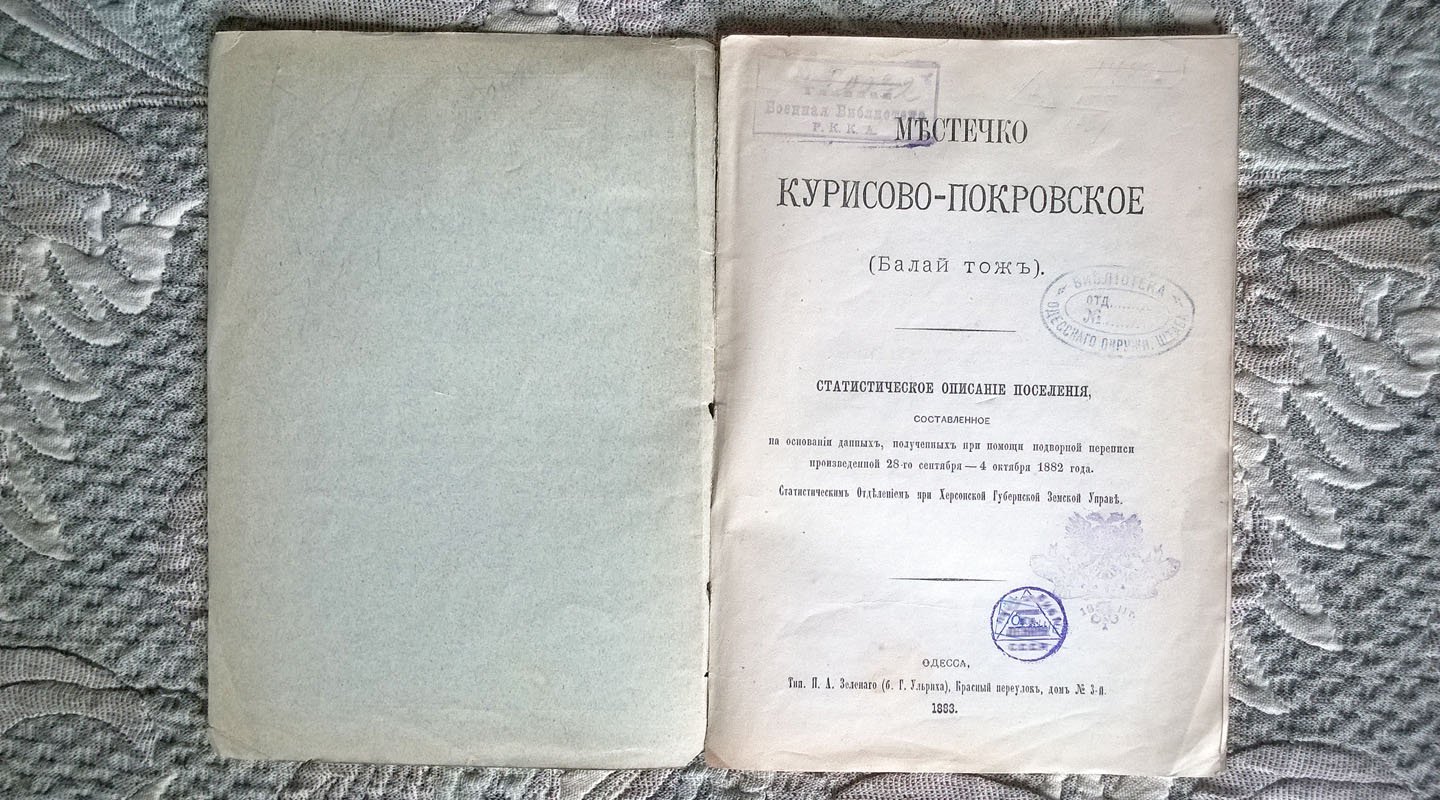 Местечко Курисово-Покровское (Балай тож): Статистическое описание поселения, составленное на основании данных, полученных при помощи подворной переписи, произведенной Статистическим отделением при Херсонской губернской земской управе.
