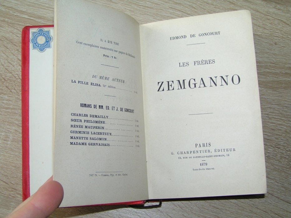 Goncourt Edmond de [ Гонкур Э.] Les Freres Zemganno. [ Братья Земгано ]