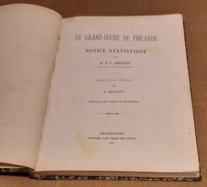 Ignatius, Karl Emil Ferdinand. Le grand-duche de Finlande. Notice statistique