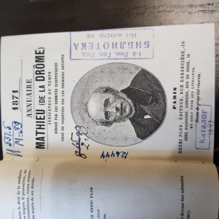 Annuaire Mathieu de la Dr?me : indicateur du temps pour 1871. Справочник Матье де ла Дрома : указатель времени.