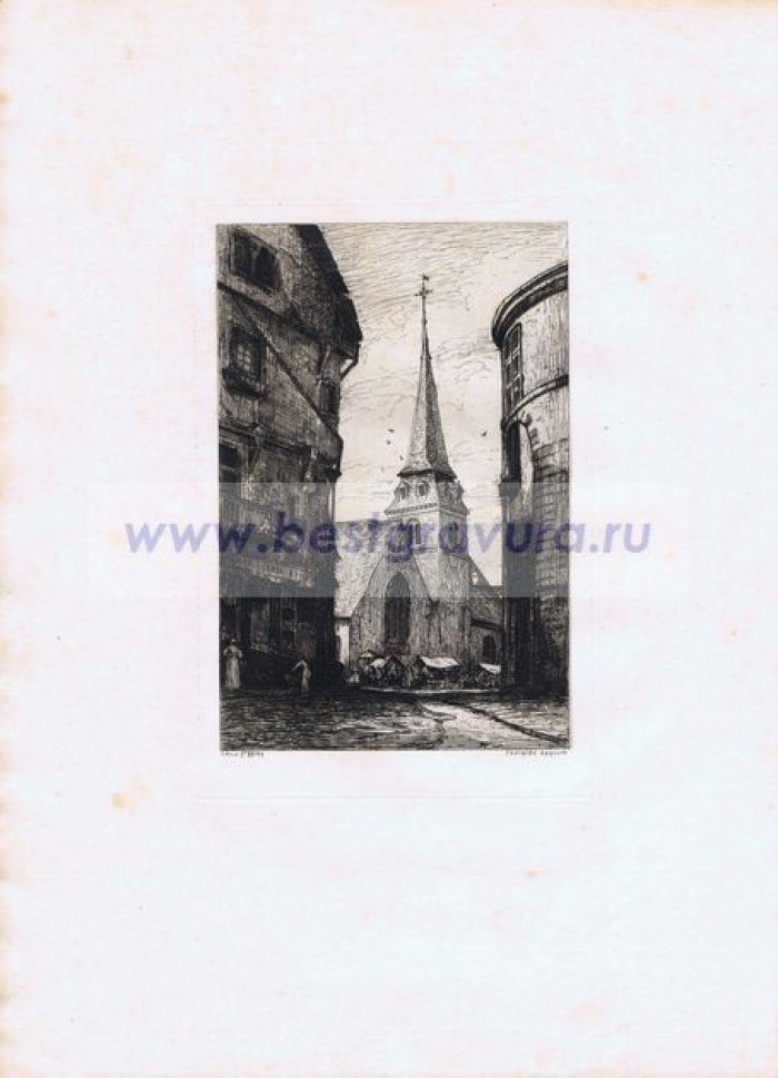 Абрахам, Танкред (Abraham, Tancrede). Гравюра `Франция. Церковь Сен-Реми`.