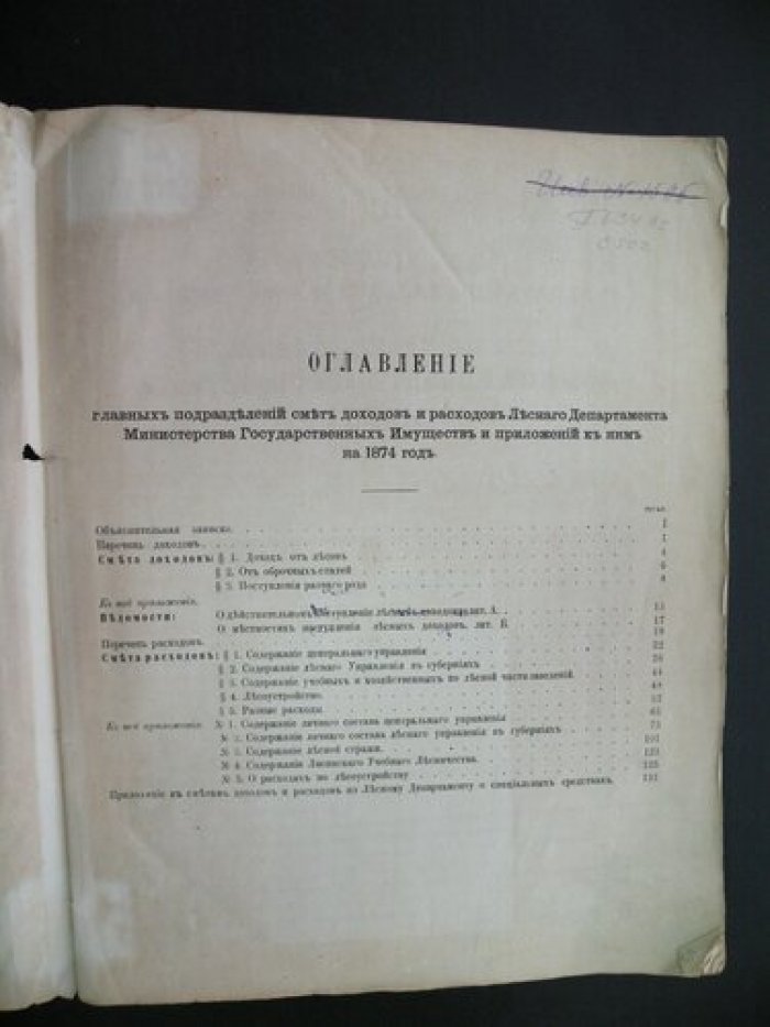 Сметы доходов и расходов по Лесному Департаменту Министества Государственных Имуществ на 1874 год.