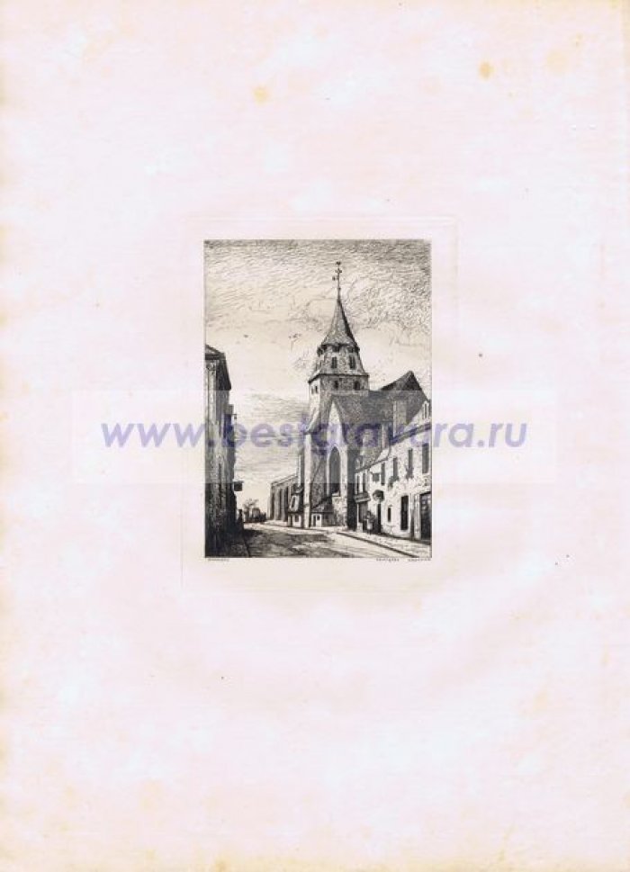 Абрахам, Танкред (Abraham, Tancrede). Гравюра `Франция. Коммуна Базуж`.