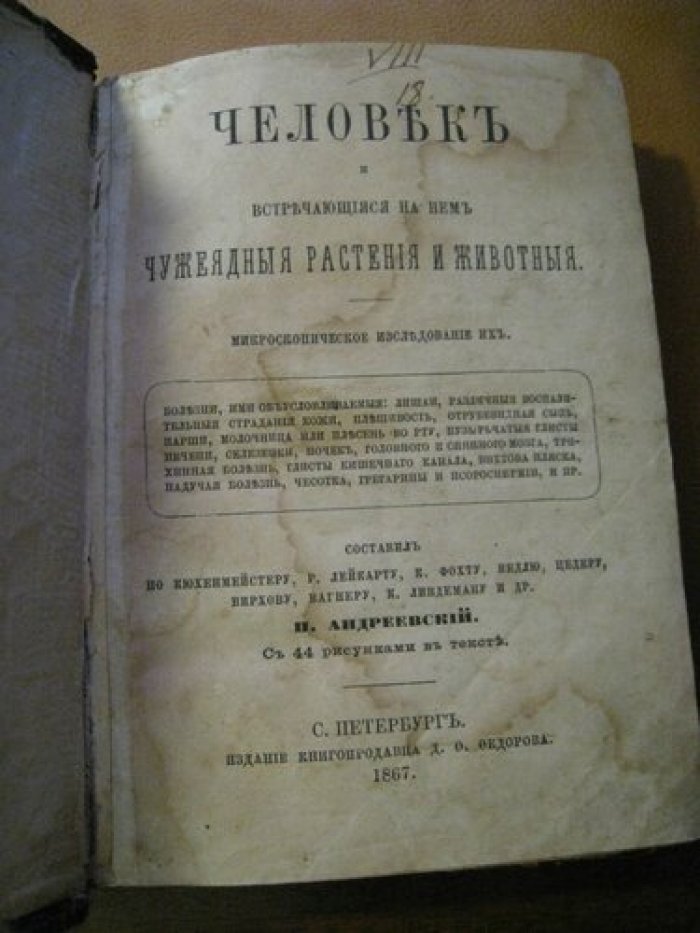 Андреевский Н. Человек и встречающиеся в нем чужеядные растения и животные.