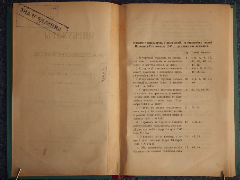 Циркуляры и разъяснения к положению о пошлинах за право торговли и промыслов. По 1 июля 1868г.