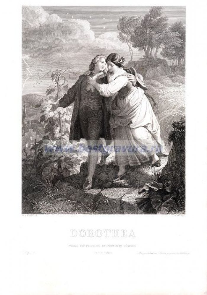 Вебер, Фридрих (Weber, Friedrich): Каульбах, Вильгельм фон (Kaulbach, Wilhelm von). Большая гравюра `Доротея`.