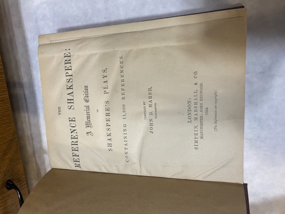 Shakspere. The reference Shakspere: a memorial edicion of Shakspere`s plays….