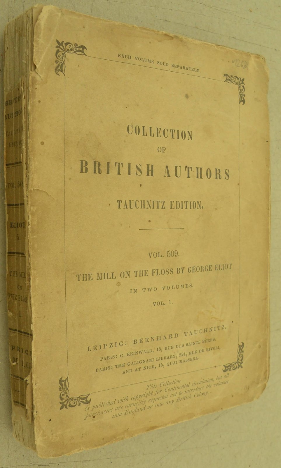 George Eliot [Джордж Элиот]. Collection of British authors. Vol. 509. The mill on the floss. In two volumes. Vol. 1. [Сборник британских авторов. Том. 509. Мельница на Флоссе. В 2-х томах. Том. I].