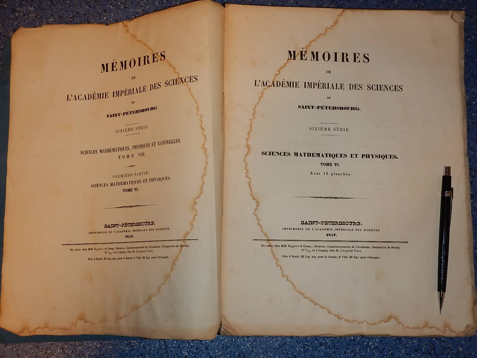 Записки Императорской Академии Наук. Memoires de L Academie Imperiale des Sciences de Saint-Petersburg. VI Serie. Sciences Mathematiques, Physiques et Naturelles.