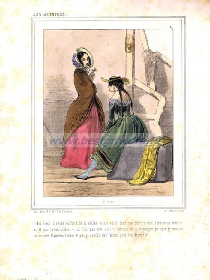 Гаварни, Поль (Chevalier, Hippolyte Sulpice Guillaume (Gavarni, Paul). Литография `Две актрисы за кулисами`.
