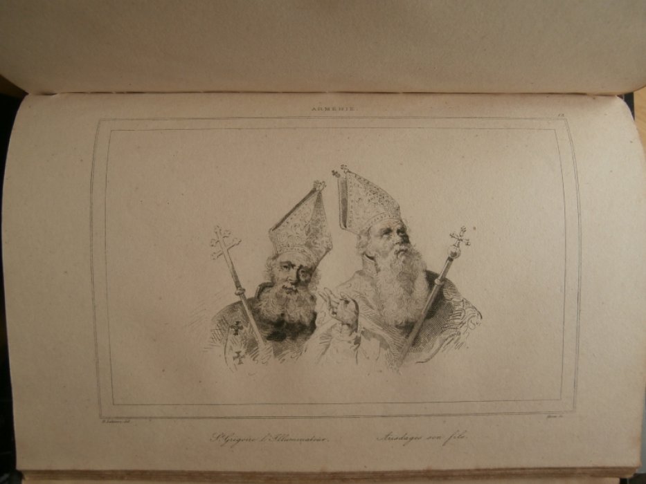 Лалес, Франсуа Ипполит (1812 –1884) Франция - Pисовальщик, Морэ (XIX) Франция - Гравер. Гравюра на стали °Григорий Просветитель (252-326), святой Армянской Апостольской и Русской Православной церквей и его сын, святой Аристакес I (325-333) – второй армянский каталикос°.
